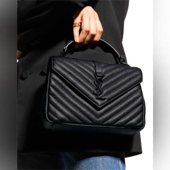 Yves Saint Laurent Handbags - SALE Saint Laurent College Medium Flap YSL Shoulder Bag in Quilted black Leather